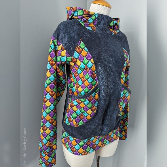 Handmade Custom Hoodie with Dragon Scale Print - Picture 1 of 7